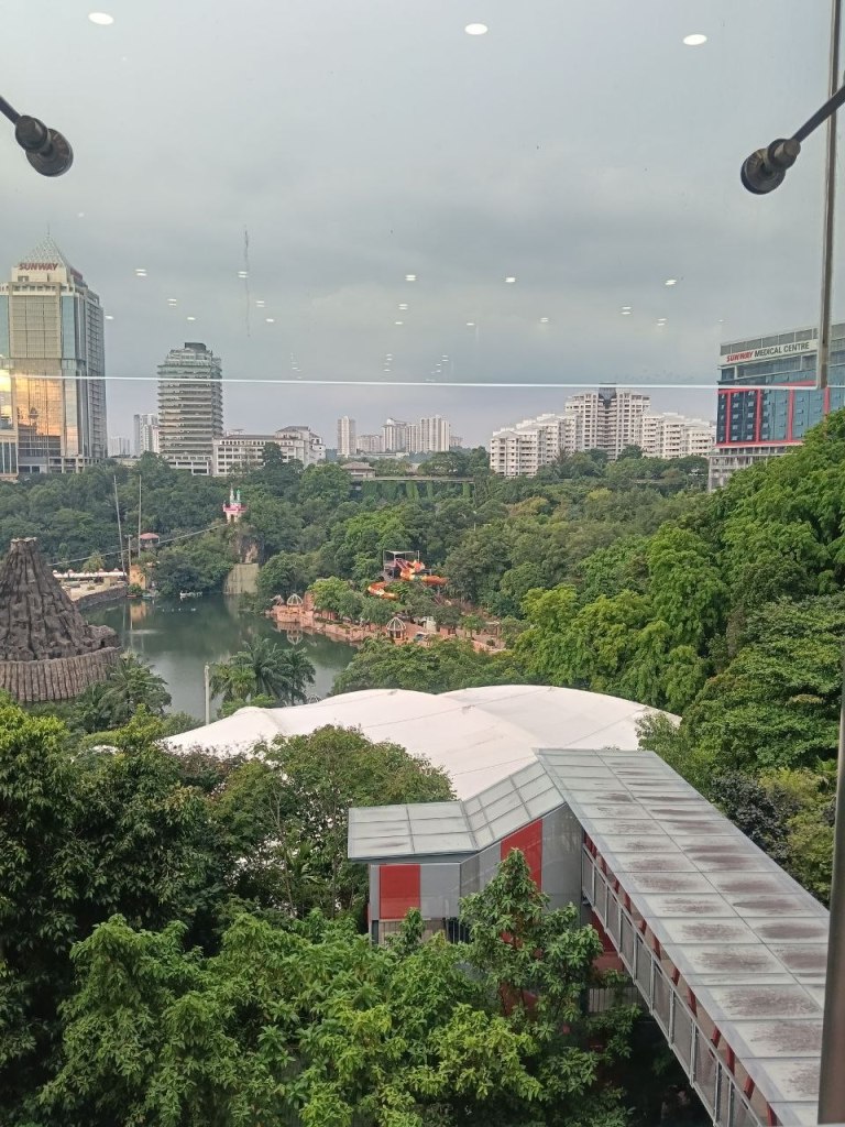 View of Sunway Lagoon theme park and lake from Sunway Pyramid Mall