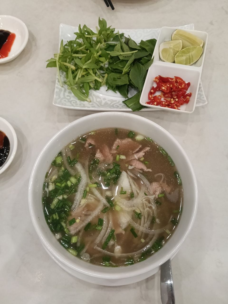 Bowl of beef pho at Pho Kang restaurant in Toul Kork Phnom Penh